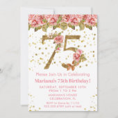 ピンクフローラ金ゴールドグリッター75th誕生日パーティー 招待状 (正面)