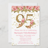 ピンクフローラ金ゴールドグリッター95th誕生日パーティー 招待状 (正面)