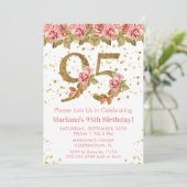 ピンクフローラ金ゴールドグリッター95th誕生日パーティー 招待状 (スタンド正面)