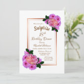 ピンクフローラ金ゴールドサプライズ18誕生日ディナー 招待状 (スタンド正面)