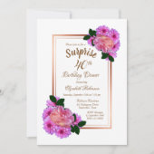 ピンクフローラ金ゴールドサプライズ40th誕生日ディナー 招待状 (正面)