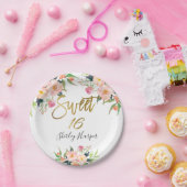 ピンクフローラ金ゴールドスクリプトSweet sixteen16誕生日 ペーパープレート (パーティー)