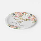 ピンクフローラ金ゴールドスクリプトSweet sixteen16誕生日 ペーパープレート (アングル)