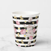 ピンクフローラ金ゴールドバタフカスタムライ誕生日 紙コップ (裏面)