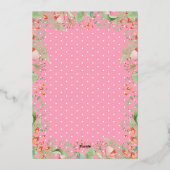 ピンクフローラ金ゴールドバタフライガールベビーシャワー写真 箔招待状 (裏面)