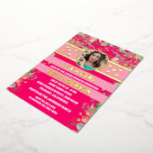 ピンクフローラ金ゴールドバタフライガールベビーシャワー写真 箔招待状 (回転した状態)