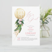 ピンクフローラ金ゴールドバルーンキュート熱帯ベビーシャワー 招待状 (スタンド正面)