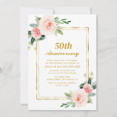ピンクフローラ金ゴールドフレーム50周年結婚の 招待状 (正面)