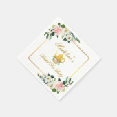 ピンクフローラ金ゴールドブライダルシャワーティーパーティー スタンダードカクテルナプキン (角)
