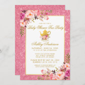 ピンクフローラ金ゴールドベビーシャワーティーパーティー招待状P 招待状 (正面/裏面)