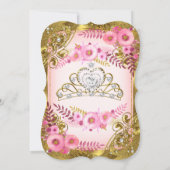 ピンクフローラ金ゴールドホワイトパールティアラ誕生日パーティー 招待状 (裏面)