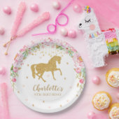 ピンクフローラ金ゴールドホース誕生日ベビーシャワー ペーパープレート (パーティー)