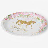 ピンクフローラ金ゴールドホース誕生日ベビーシャワー ペーパープレート (アングル)