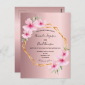 ピンクフローラ金ゴールド幾何学的結婚式招待状 ポストカード (正面/裏面)