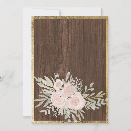 ピンクフローラ金ゴールド縁ど田舎の木のベビーシャワー 招待状 (裏面)