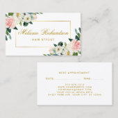 ピンクフローラ金ゴールド美容師アポイントメントカード 予約カード (正面/裏面)