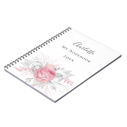 ピンクフローラ銀葉の白エレガント名 ノートブック (左側)