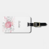 ピンクフローラ銀葉の白エレガント名 ラゲッジタグ (正面横)