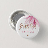 ピンクフローラ銅スクリプトブライダルシャワー花嫁 缶バッジ (正面&裏面)