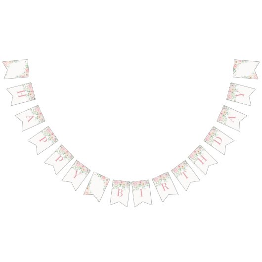 ピンクフローラ開花アジサイ誕生日 バンティングフラッグ (全)