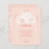 ピンクフローラ開花ス結婚メイソンJAR'S Thank You 招待状 (正面/裏面)