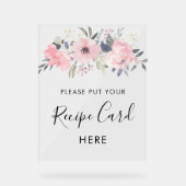 ピンクフローラ開花ブライダルシャワーレシピカード アクリルサイン (正面)