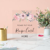 ピンクフローラ開花ブライダルシャワーレシピカード アクリルサイン (ウェディング)