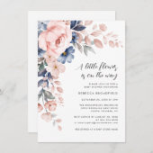 ピンクフローラ開花ベビーシャワー 招待状 (正面/裏面)