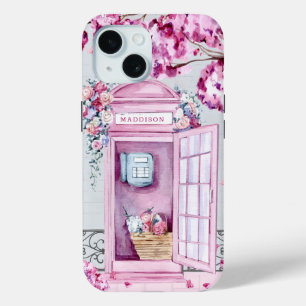 ピンクフローラ電話ブーパーソナライズされたス iPhone 15ケース