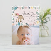 ピンクフローラ馬誕生日写真サンキューカード 招待状 (スタンド正面)