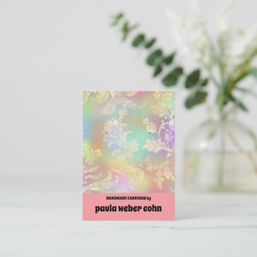 ピンクフローラ高級イヤリングディスプレイビジネスカード 名刺 (スタンド正面)