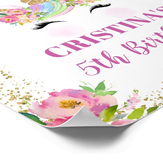 ピンクフローラ魔法クリスマスユニコーンウェルカム ポスター (角)