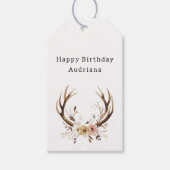 ピンクフローラ鹿〔雄ジカの〕枝角 パーソナライズされた ギフトタグ (正面)