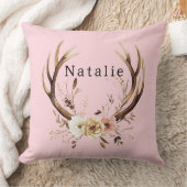 ピンクフローラ鹿〔雄ジカの〕枝角 パーソナライズされた クッション (ブランケット)