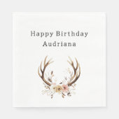 ピンクフローラ鹿〔雄ジカの〕枝角 パーソナライズされた スタンダードランチョンナプキン (正面)