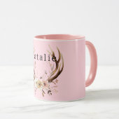 ピンクフローラ鹿〔雄ジカの〕枝角 パーソナライズされた マグカップ (正面右)