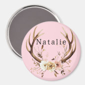 ピンクフローラ鹿〔雄ジカの〕枝角 パーソナライズされた マグネット (正面/裏面)