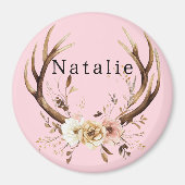 ピンクフローラ鹿〔雄ジカの〕枝角 パーソナライズされた マグネット (正面)