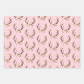 ピンクフローラ鹿〔雄ジカの〕枝角 パーソナライズされた ラッピングペーパーシート (正面3)