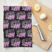 ピンクフローラ黒糖スカルの日の死 キッチンタオル (四つ折り)