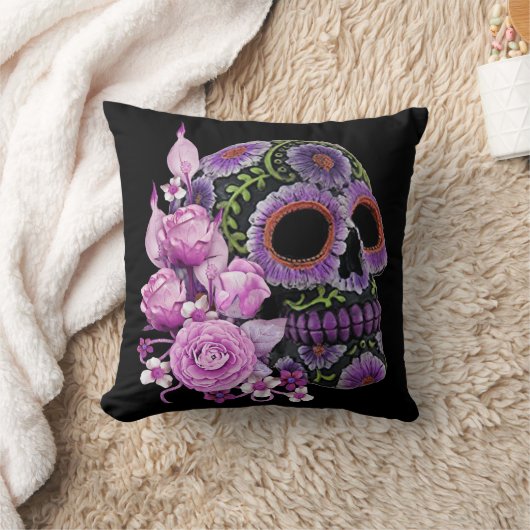 ピンクフローラ黒糖スカルの日の死 クッション (ブランケット)