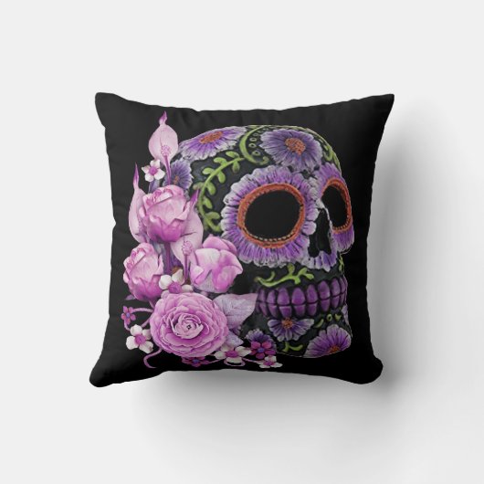 ピンクフローラ黒糖スカルの日の死 クッション (裏面)