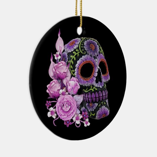 ピンクフローラ黒糖スカルの日の死 セラミックオーナメント (右)