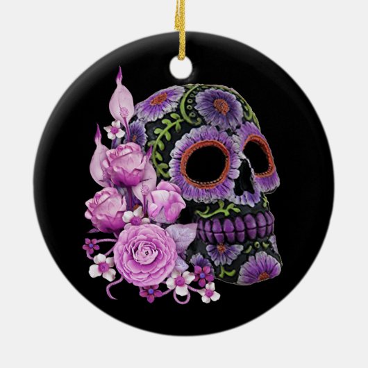 ピンクフローラ黒糖スカルの日の死 セラミックオーナメント (裏面)