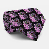 ピンクフローラ黒糖スカルの日の死 ネクタイ (ロール)
