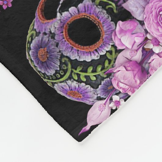 ピンクフローラ黒糖スカルの日の死 フリースブランケット (角)