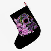 ピンクフローラ黒糖スカルの日の死 ラージクリスマスストッキング (裏面 (吊り時))