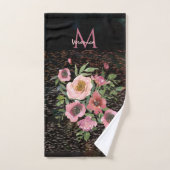 ピンクフローラ黒 バスタオルセット (ハンドタオル)