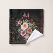 ピンクフローラ黒 バスタオルセット (ウォッシュタオル)