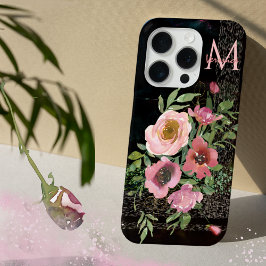 ピンクフローラ黒 iPhone 15 PROケース